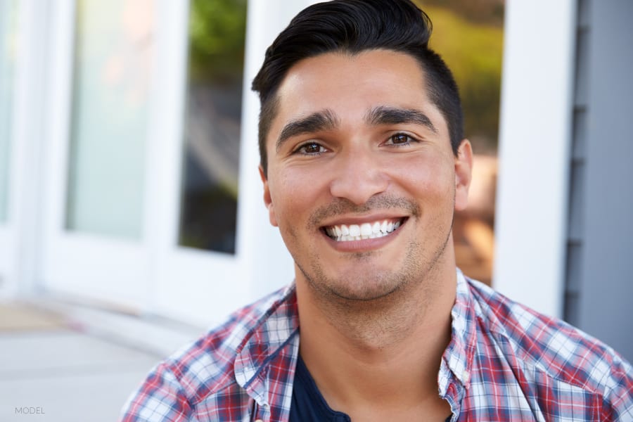 Smiling Young Male Model in Checkered Shirt