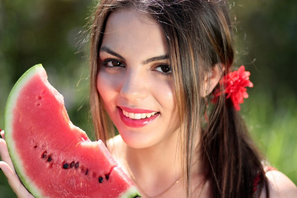 woman, watermelon, summer, nature, beautiful, happy