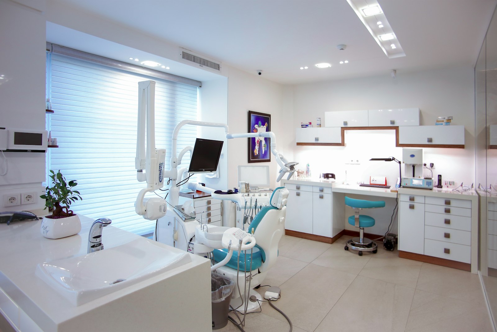 Calm, modern dental office designed to help patients with dental anxiety feel comfortable