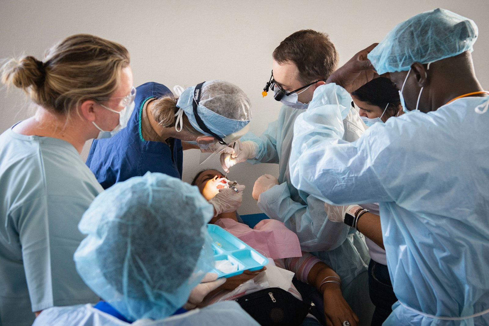 Dental team working together on a patient's restorative treatment